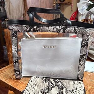 Ted Baker Clear Tote with White Pouch and Snake-Print Trim